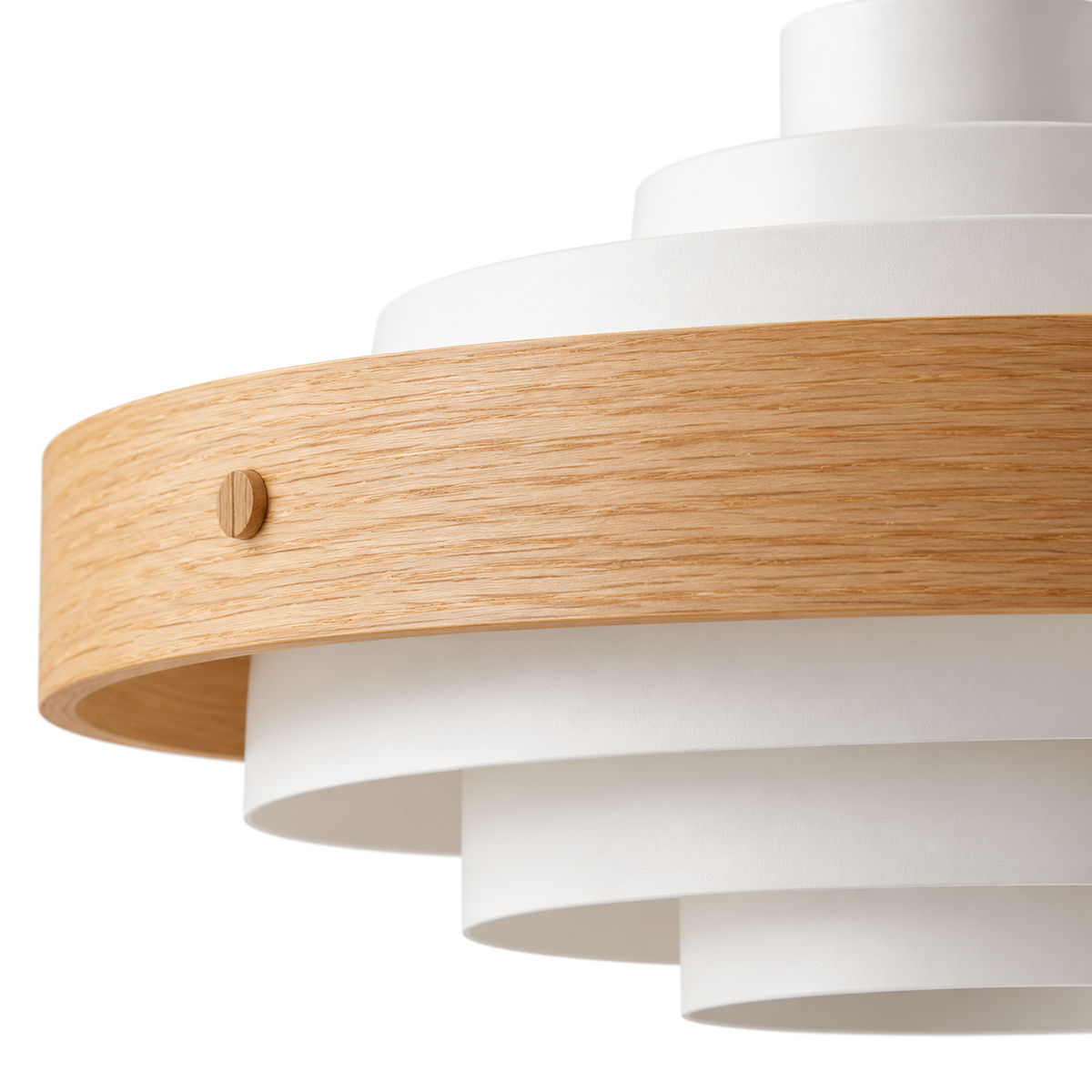 Tiered Pendant Light | Stepped Metal Shade with Wood Band, 40 cm, Walnut or Oak, Black or White