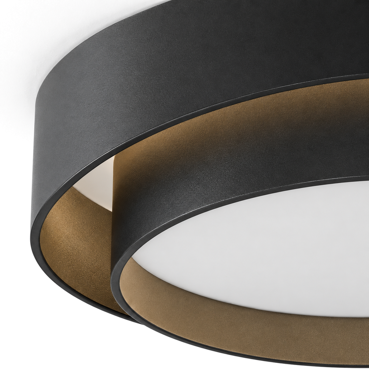 Round LED Flush Ceiling Light | Offset Double Ring, 40 or 50 cm, Black, Grey or White