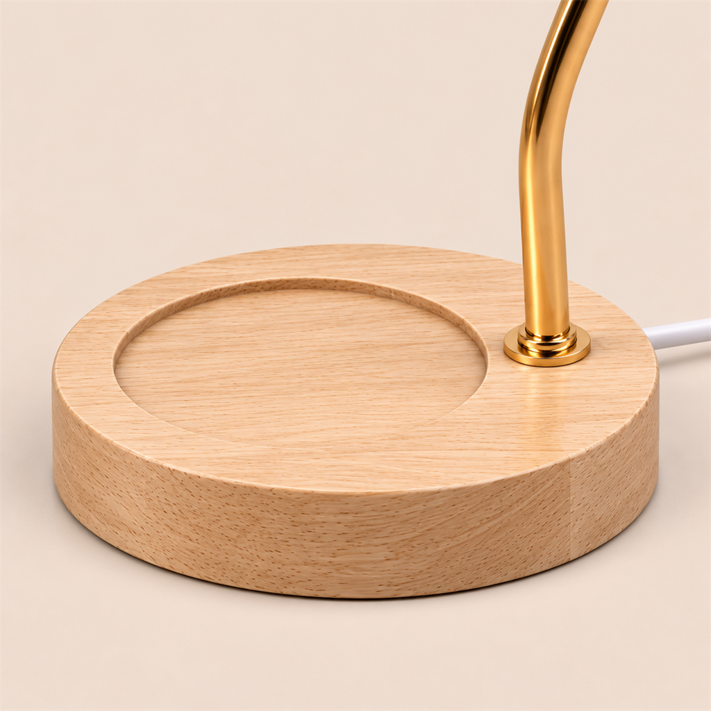 Flower Glass Candle Warmer Lamp | Brass Arm & Wood Base, 5 Shade Colours
