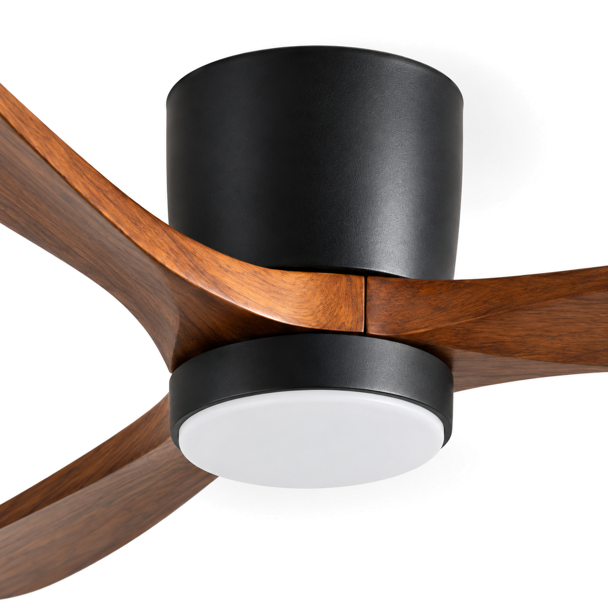 Low Profile Ceiling Fan with Light | 3 Wooden Blades, Remote, 108 or 132 cm, Black or White