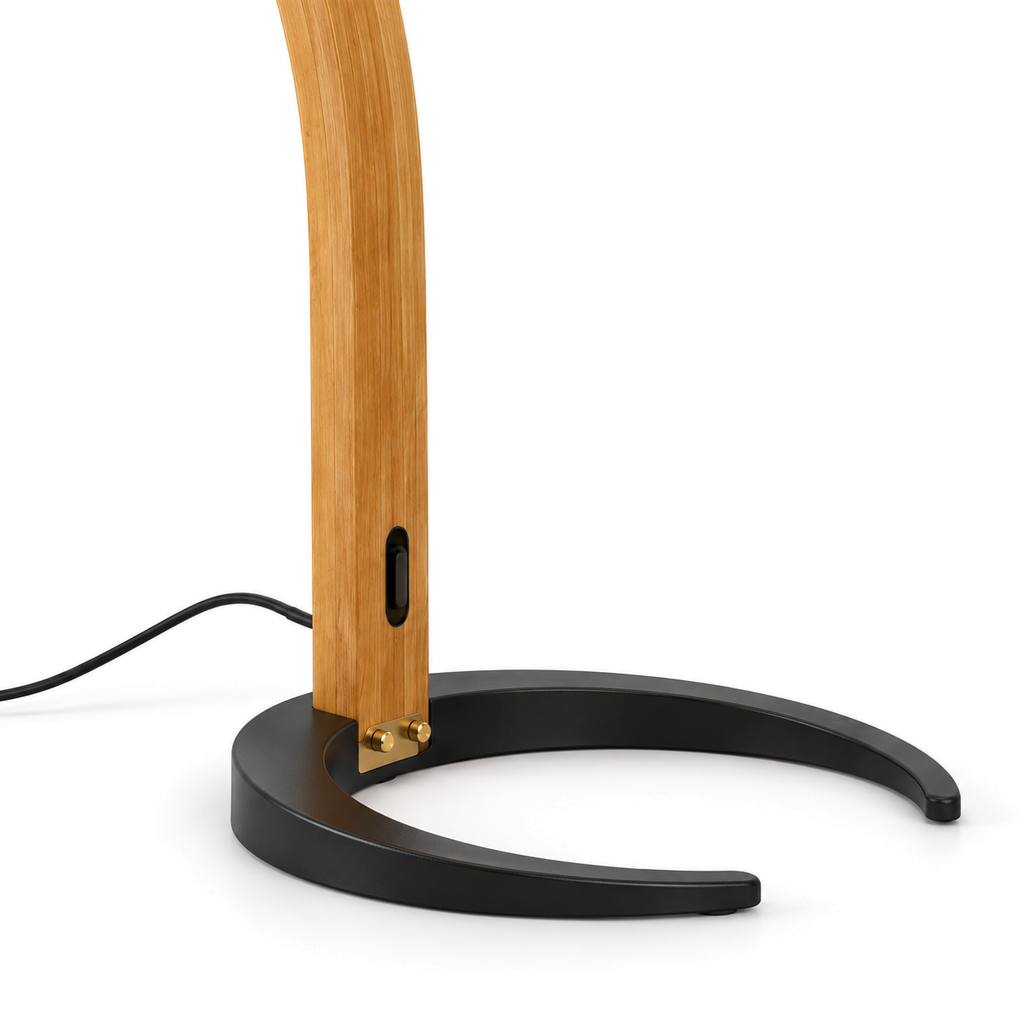 Pleated Arc Floor Lamp | Curved Beech Wood, 150 cm, White, Beige or Coffee Shade, Bulb Included