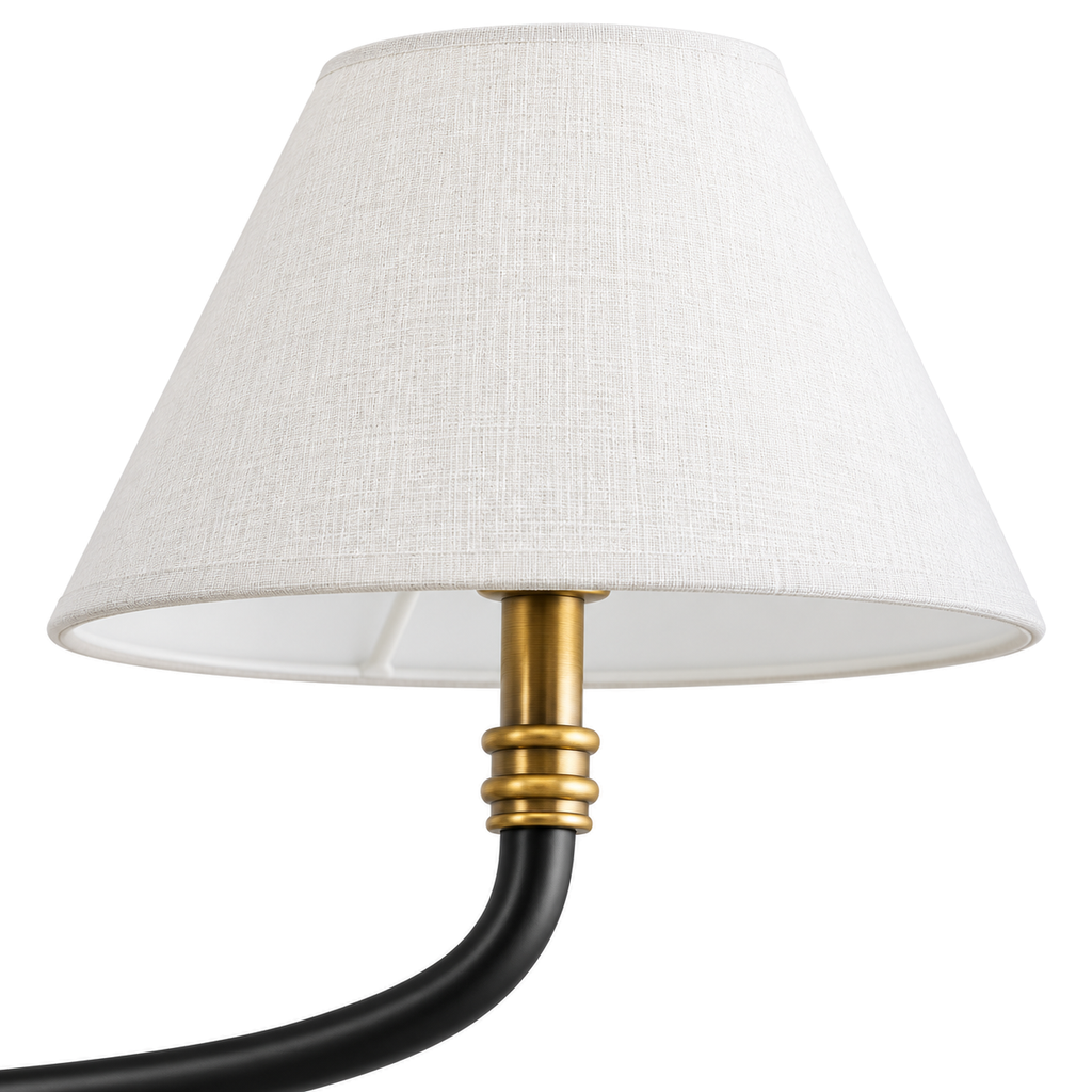 Black & Brass Chandelier | White Fabric Shades, 2 or 6 Arms, 130 cm Wide, Adjustable Rod