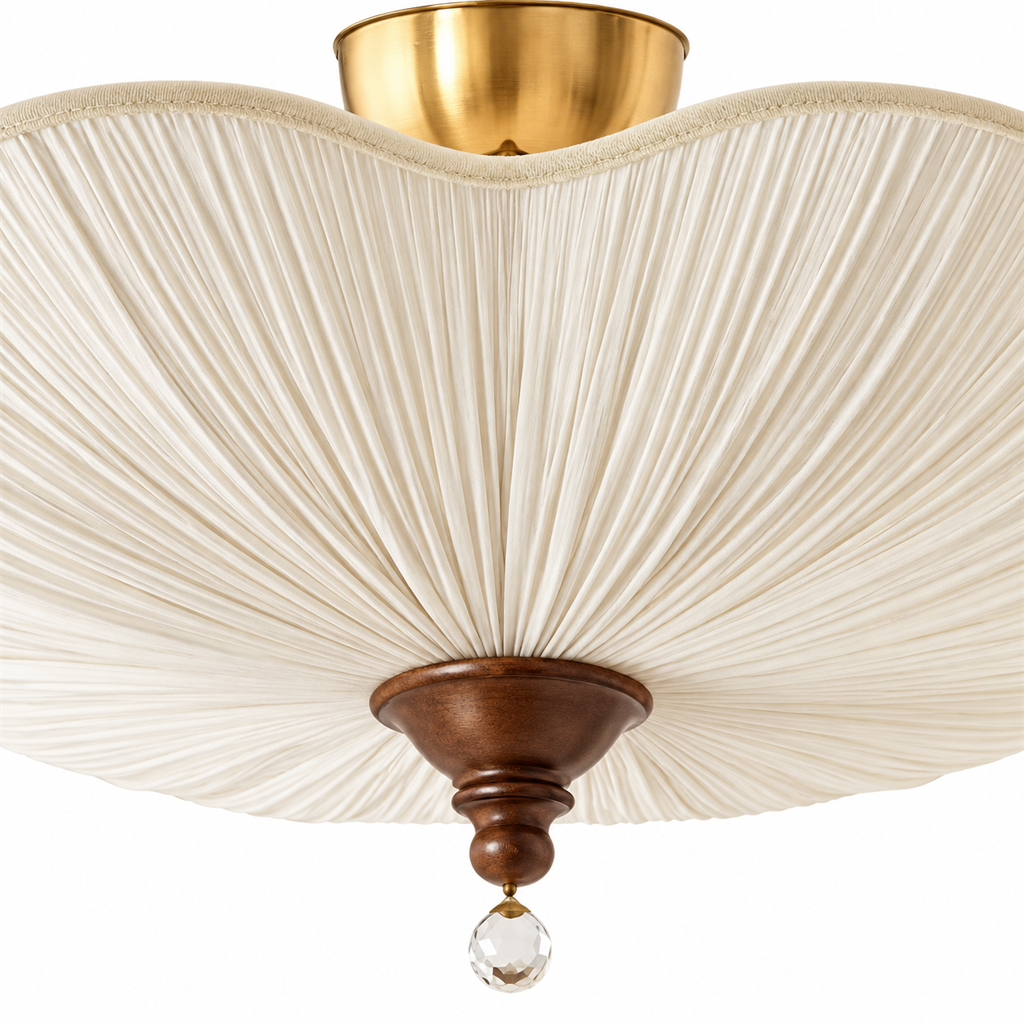 Pleated Scalloped Ceiling Light | Triple Semi-Flush Fabric Shade, 50/60 cm, Bedroom