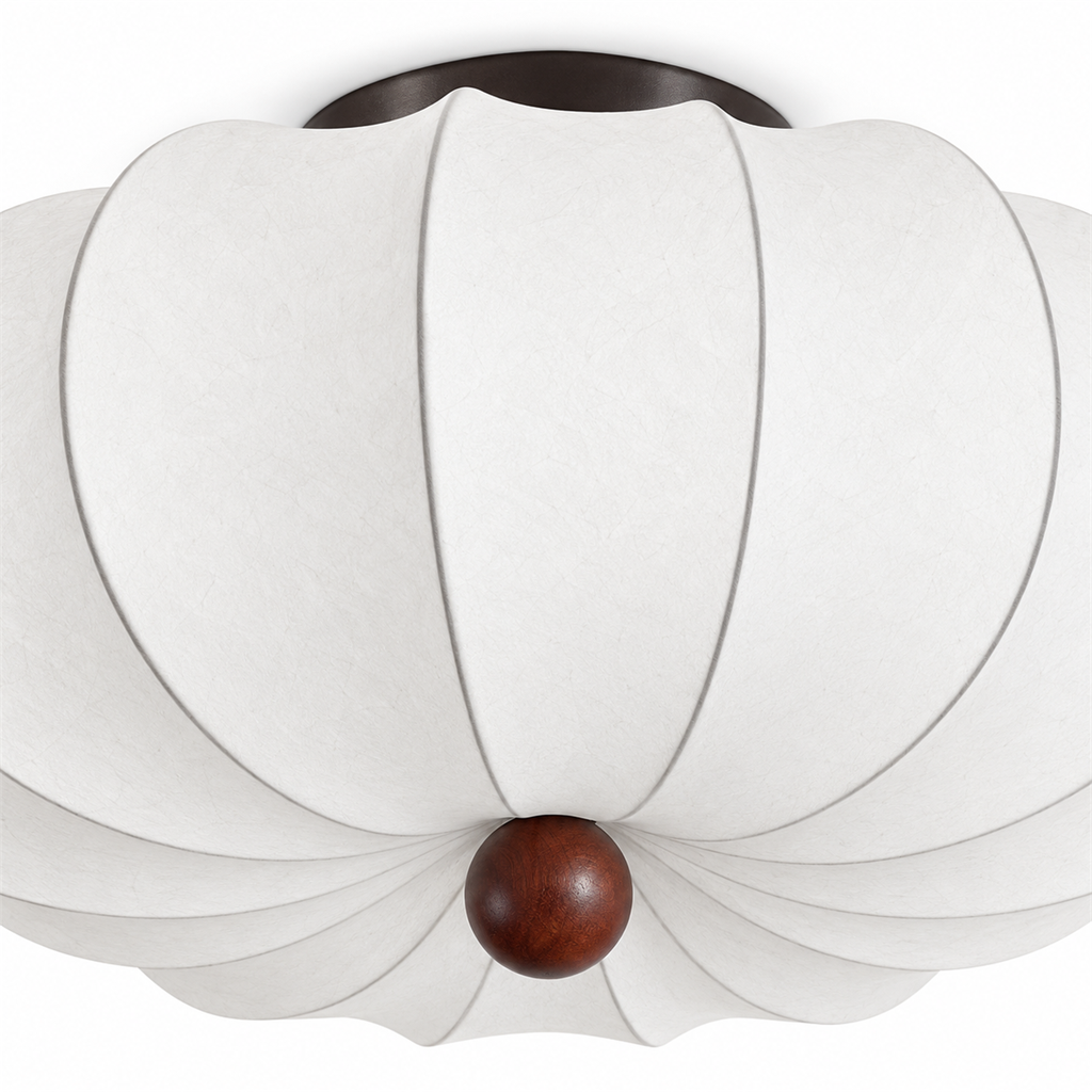Ribbed Silk Ceiling Light | Japandi Semi-Flush Shade, 40-60 cm, Bedroom Fixture