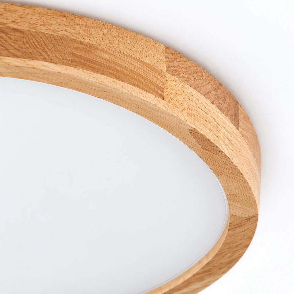 Wooden LED Flush Ceiling Light | Solid Wood Ring, 30 cm 18W or 40 cm 27W, Remote Option