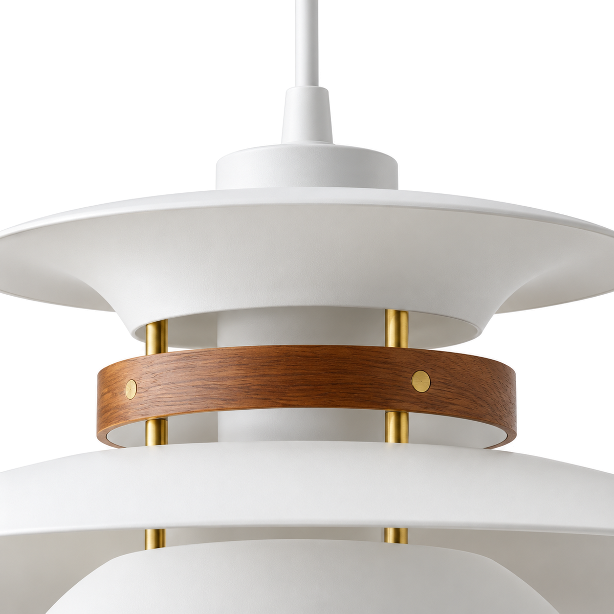 Layered Pendant Light | Danish-Style Tiers with Wood Bands, 35 or 42 cm, White, Cream or Black