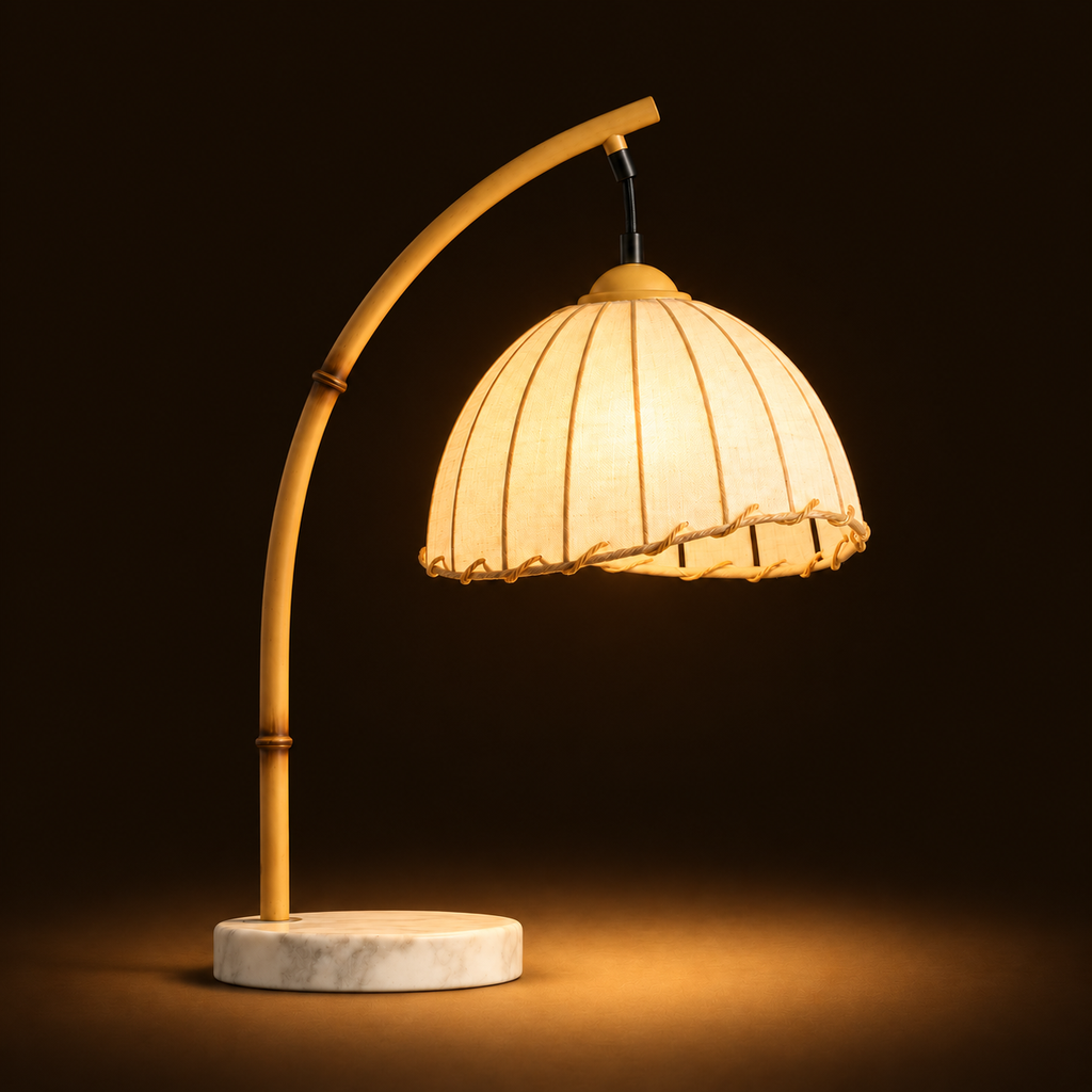 Japanese Lantern Table Lamp 54cm - Marble Base Vintage Bedside Light