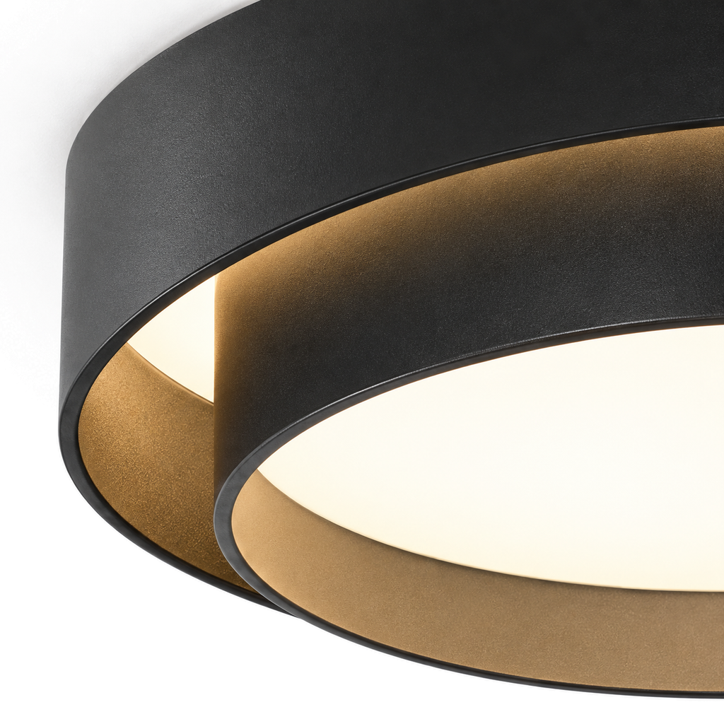 Round LED Flush Ceiling Light | Offset Double Ring, 40 or 50 cm, Black, Grey or White