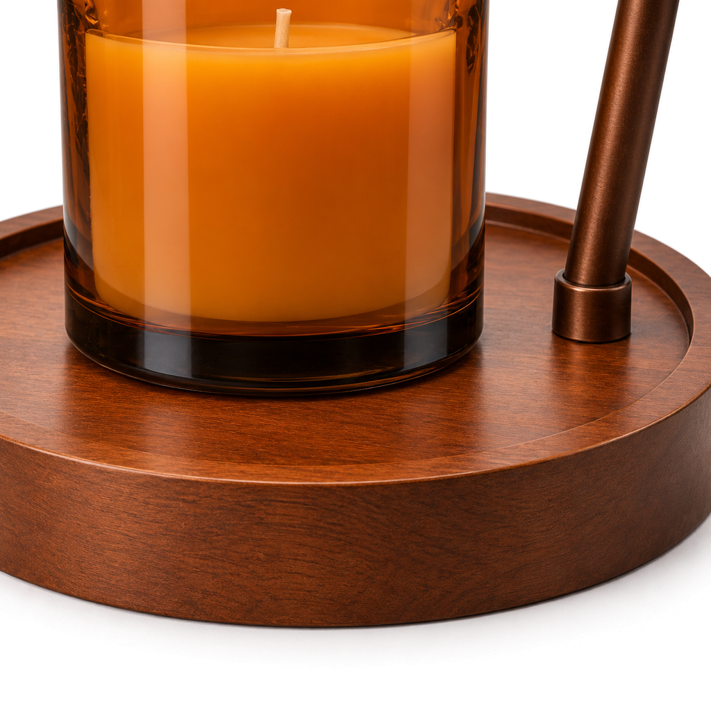 Flower Candle Warmer Lamp | Petal Shade, Curved Arm, Wood Base, 3-Colour Light, 36 cm, UK Plug