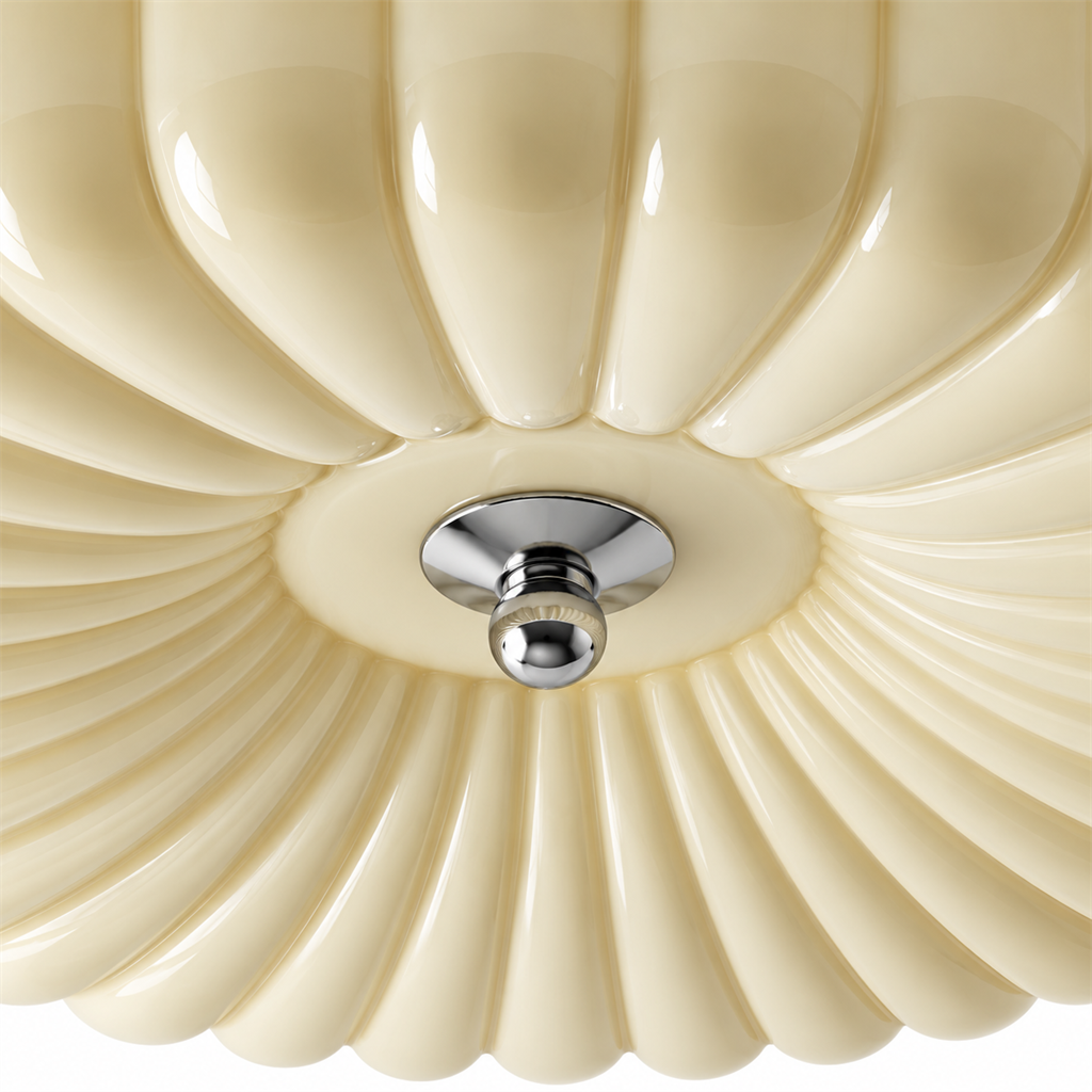 Ribbed Glass Ceiling Light | White or Cream Flush Mount, 30/40 cm, Hallway