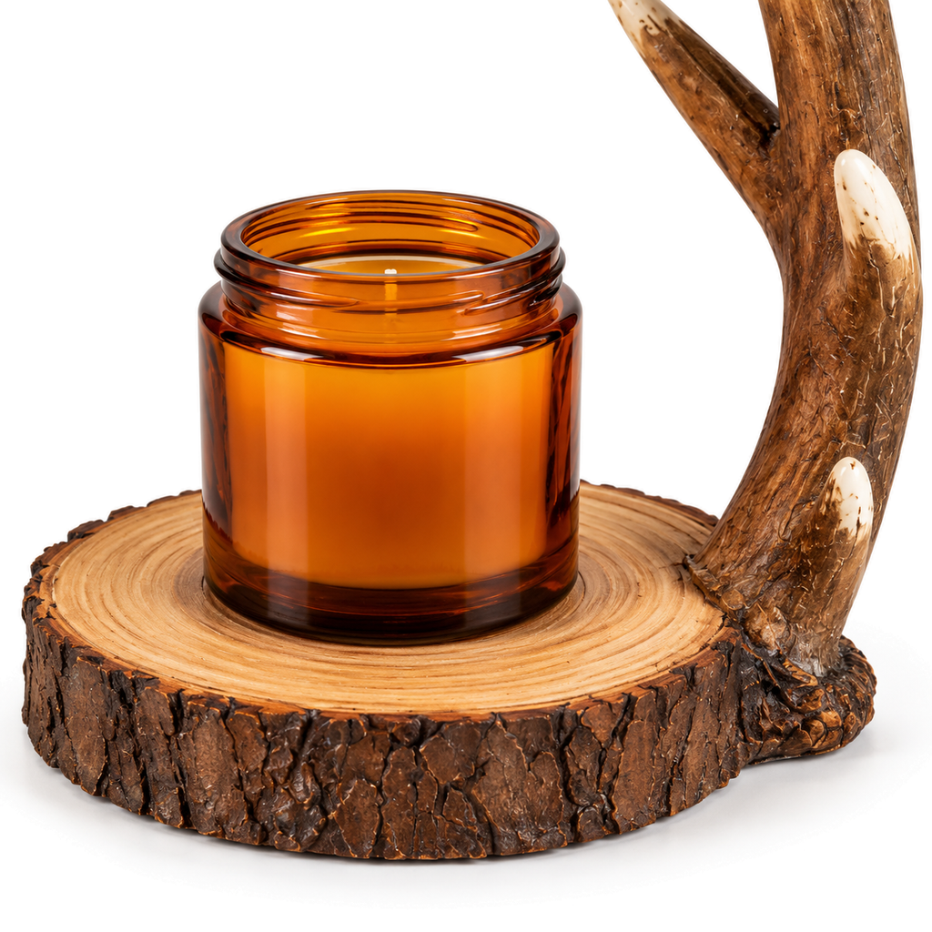 Antler Candle Warmer Lamp | Resin Antler Arm, Log Slice Base, Timer & Dimmer, UK Plug, Gift