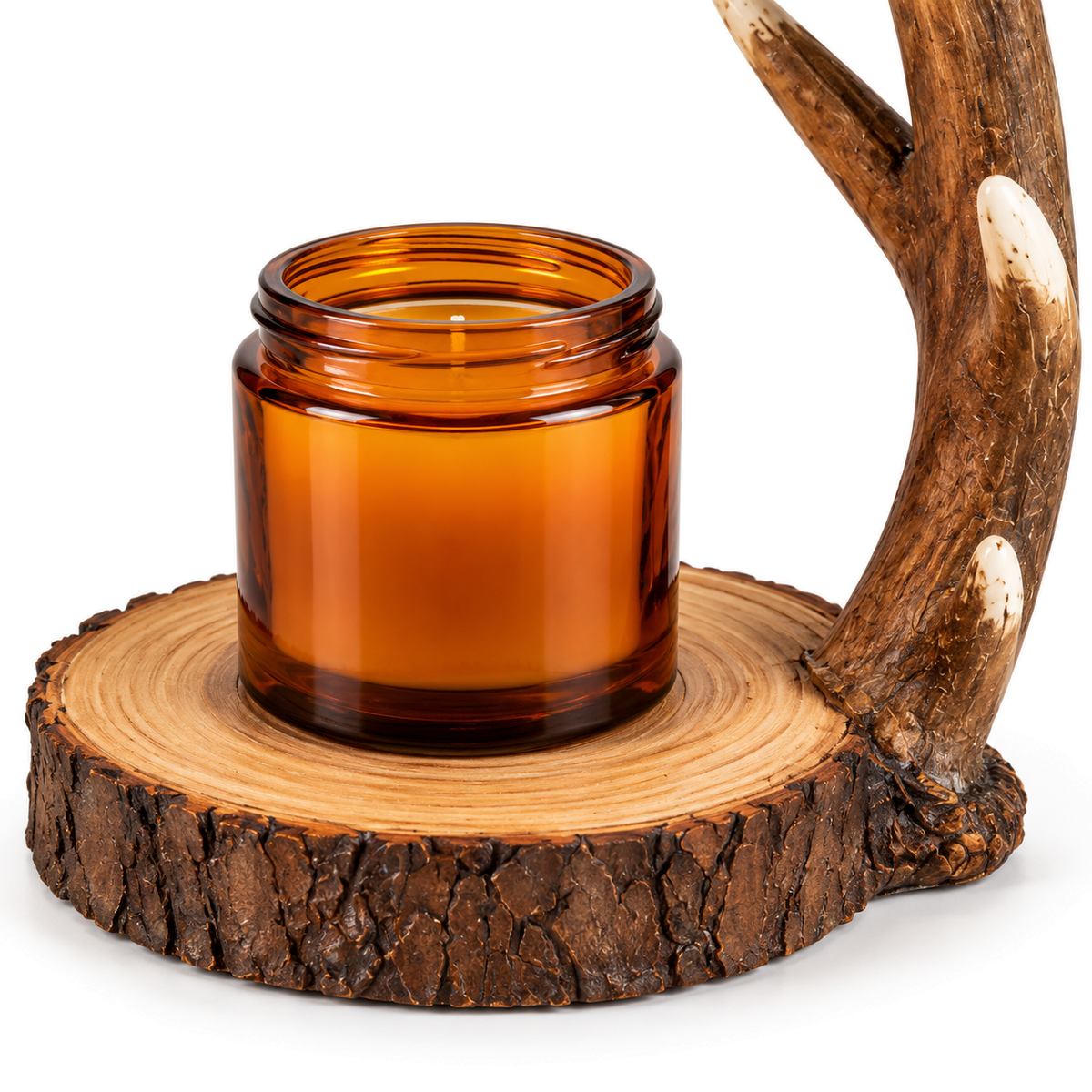 Antler Candle Warmer Lamp | Resin Antler Arm, Log Slice Base, Timer & Dimmer, UK Plug, Gift