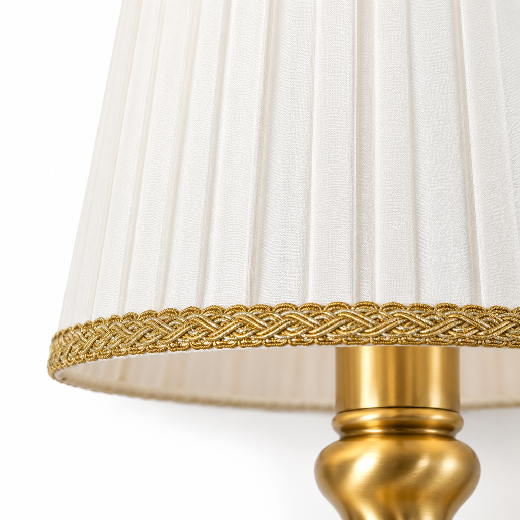 Brass Double Wall Light | Pleated Fabric Shades with Braided Trim, Twin E14, 38 x 46 cm