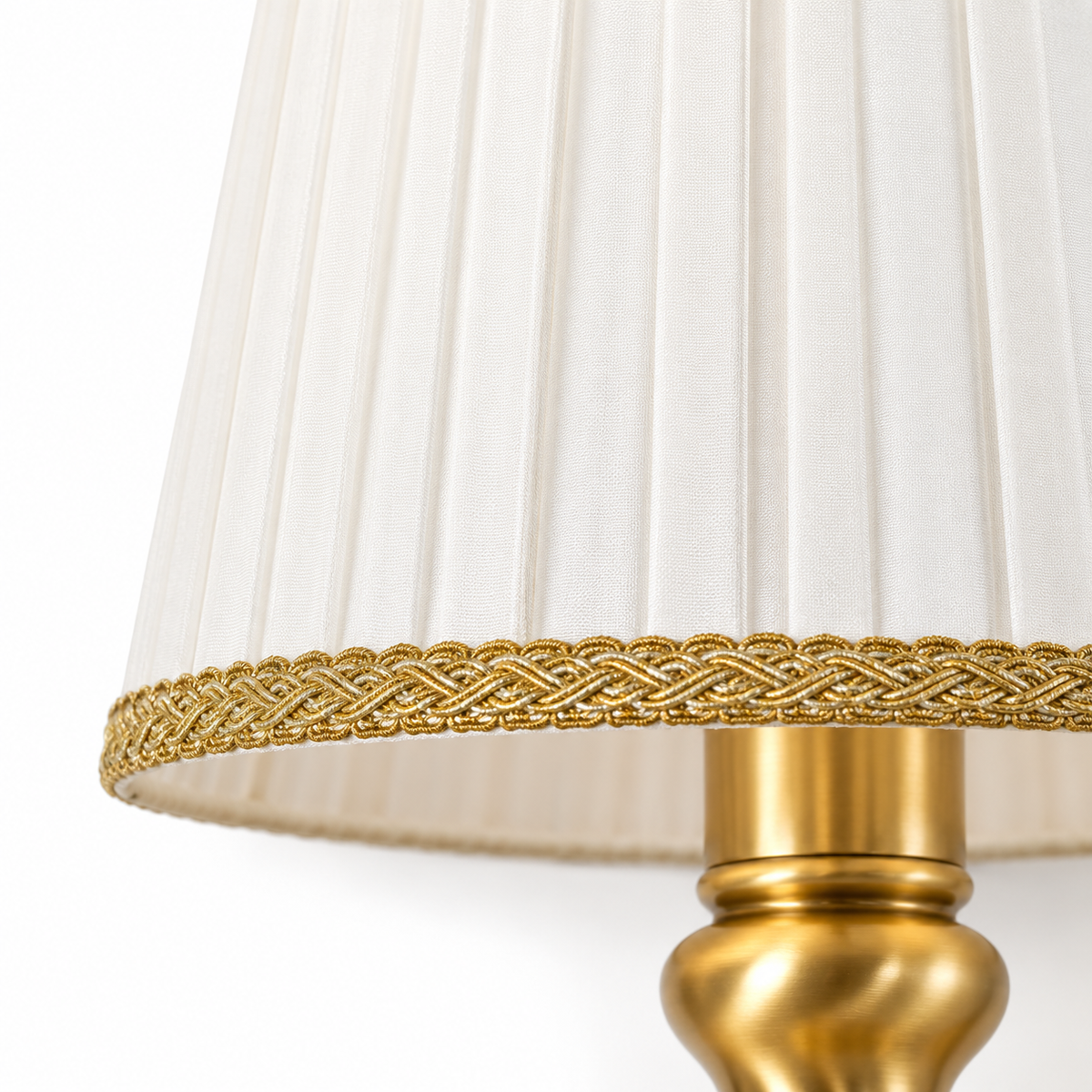 Brass Double Wall Light | Pleated Fabric Shades with Braided Trim, Twin E14, 38 x 46 cm
