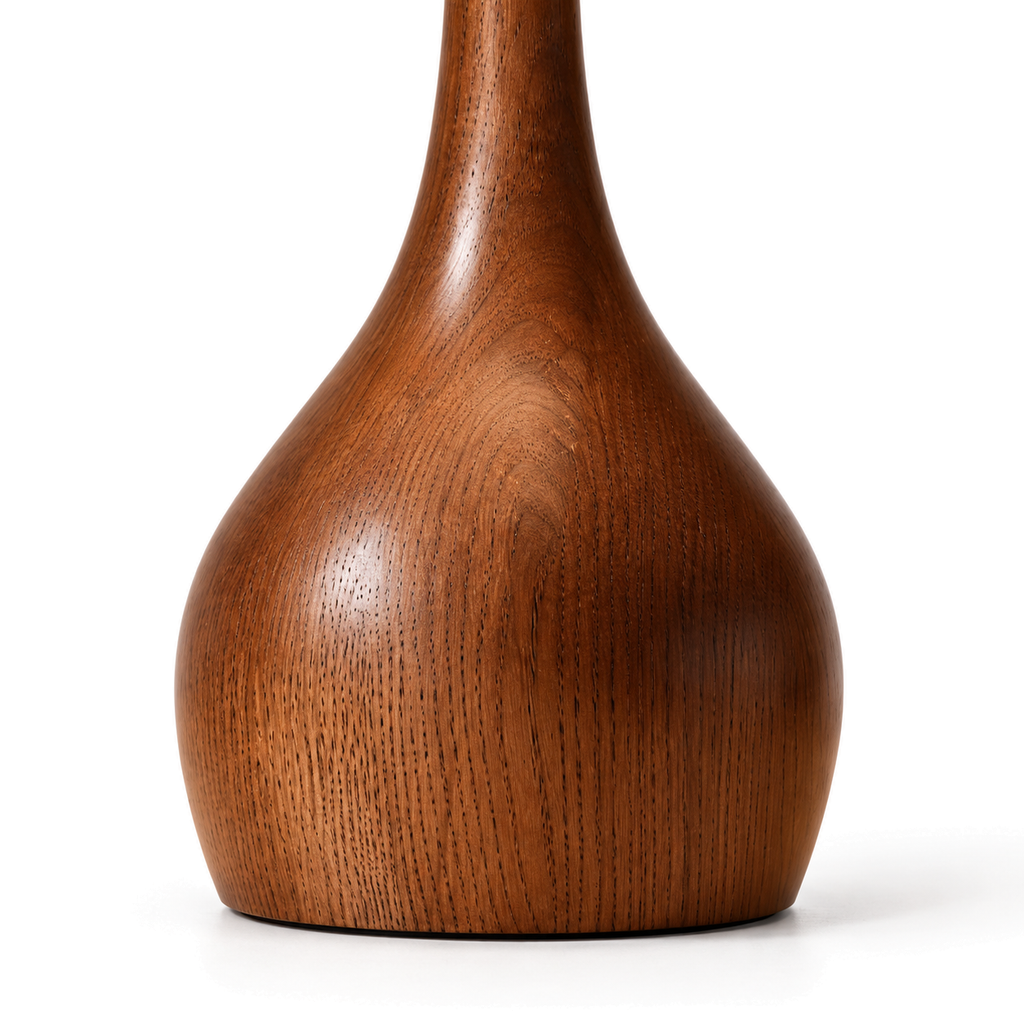 Amber Glass Table Lamp | Teardrop Wood Base & Brass Cap, 22 cm Shade, 24.5 or 31.5 cm Tall