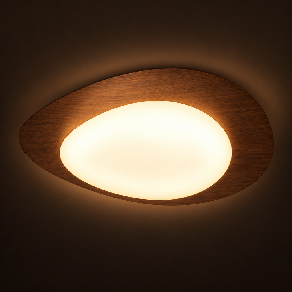 Pebble Ceiling Light | Wood or Walnut Flush Mount, 38/48 cm, Organic LED Shape