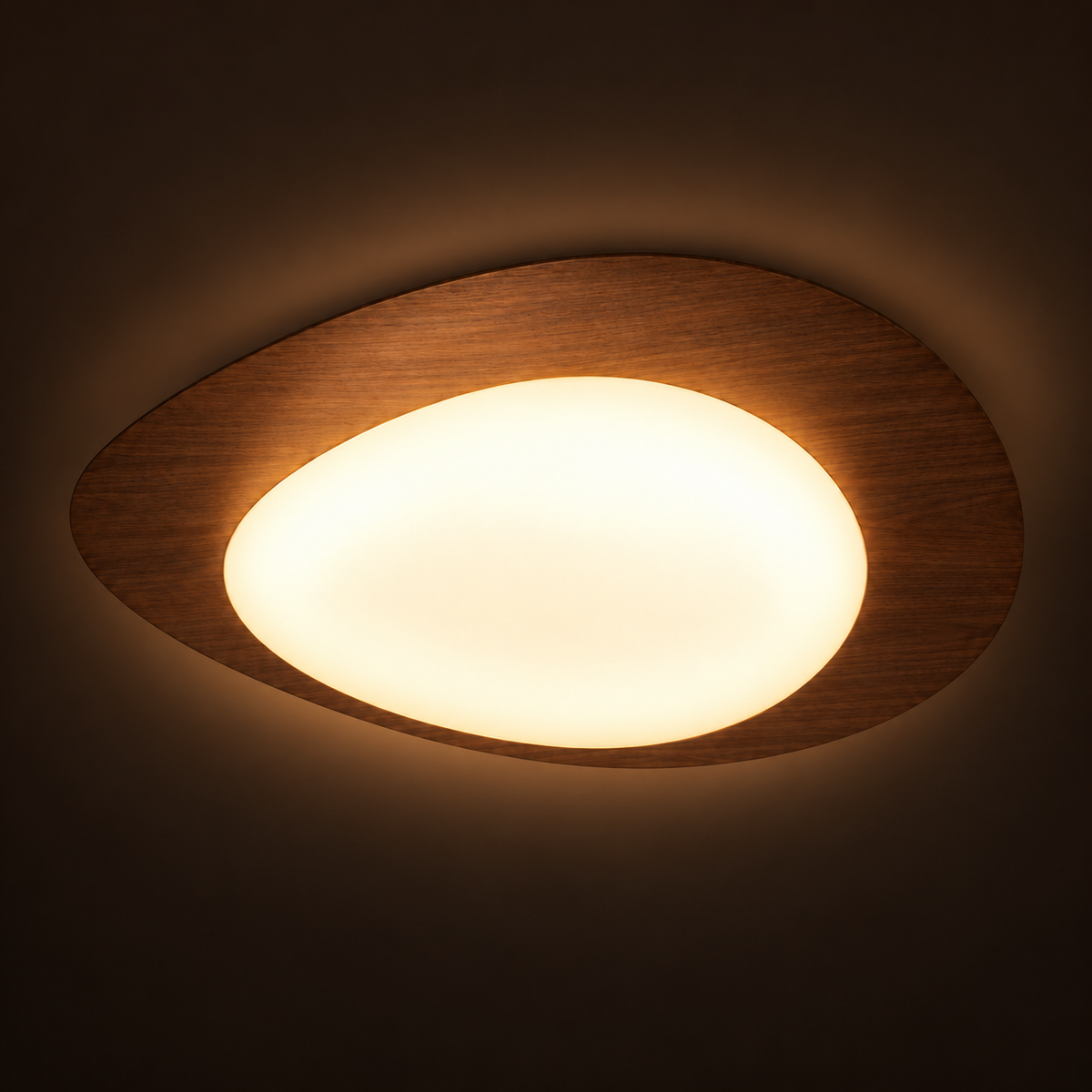 Pebble Ceiling Light | Wood or Walnut Flush Mount, 38/48 cm, Organic LED Shape