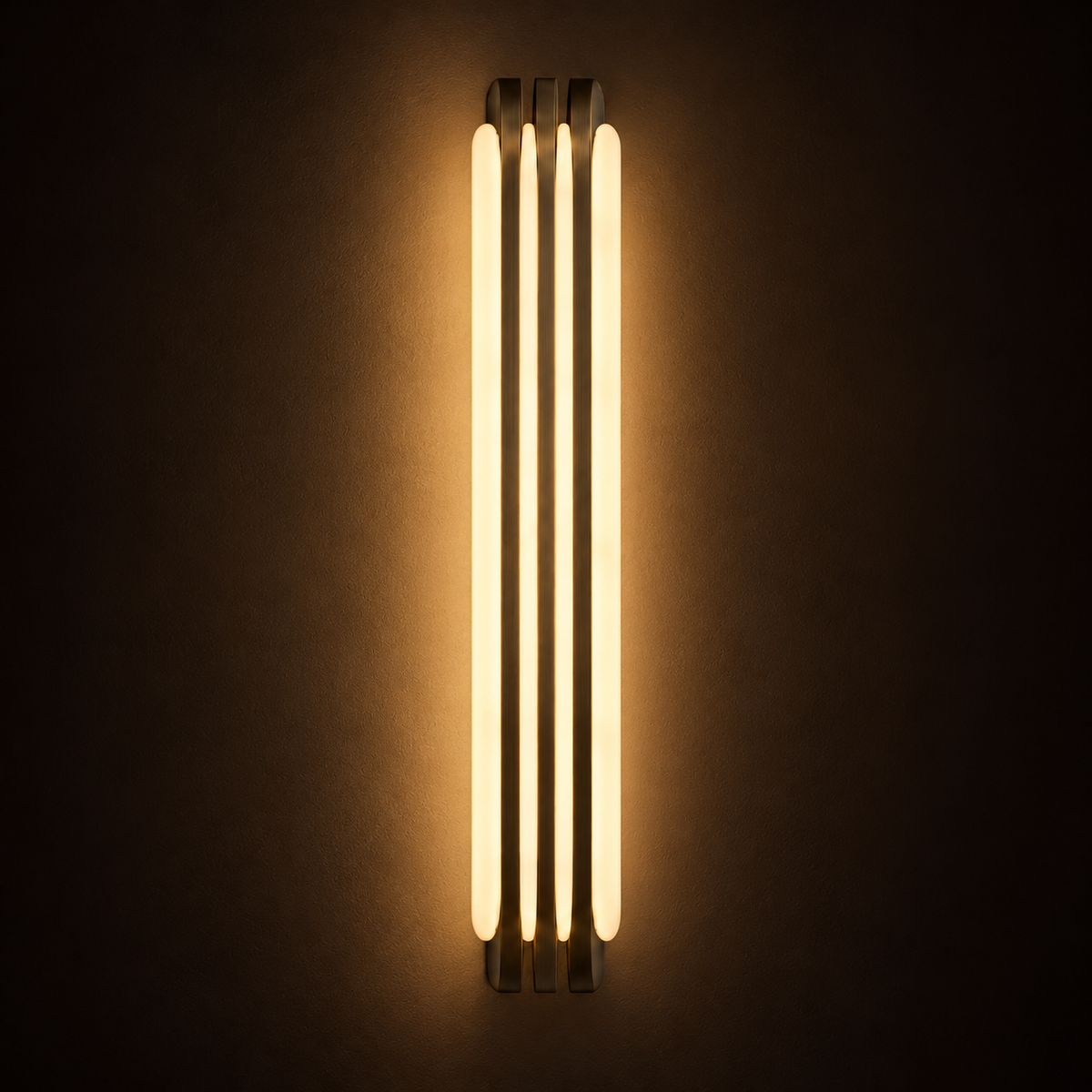 Alabaster & Antique Brass Wall Light | Three-Fin LED Column, Warm White, 35 or 60 cm