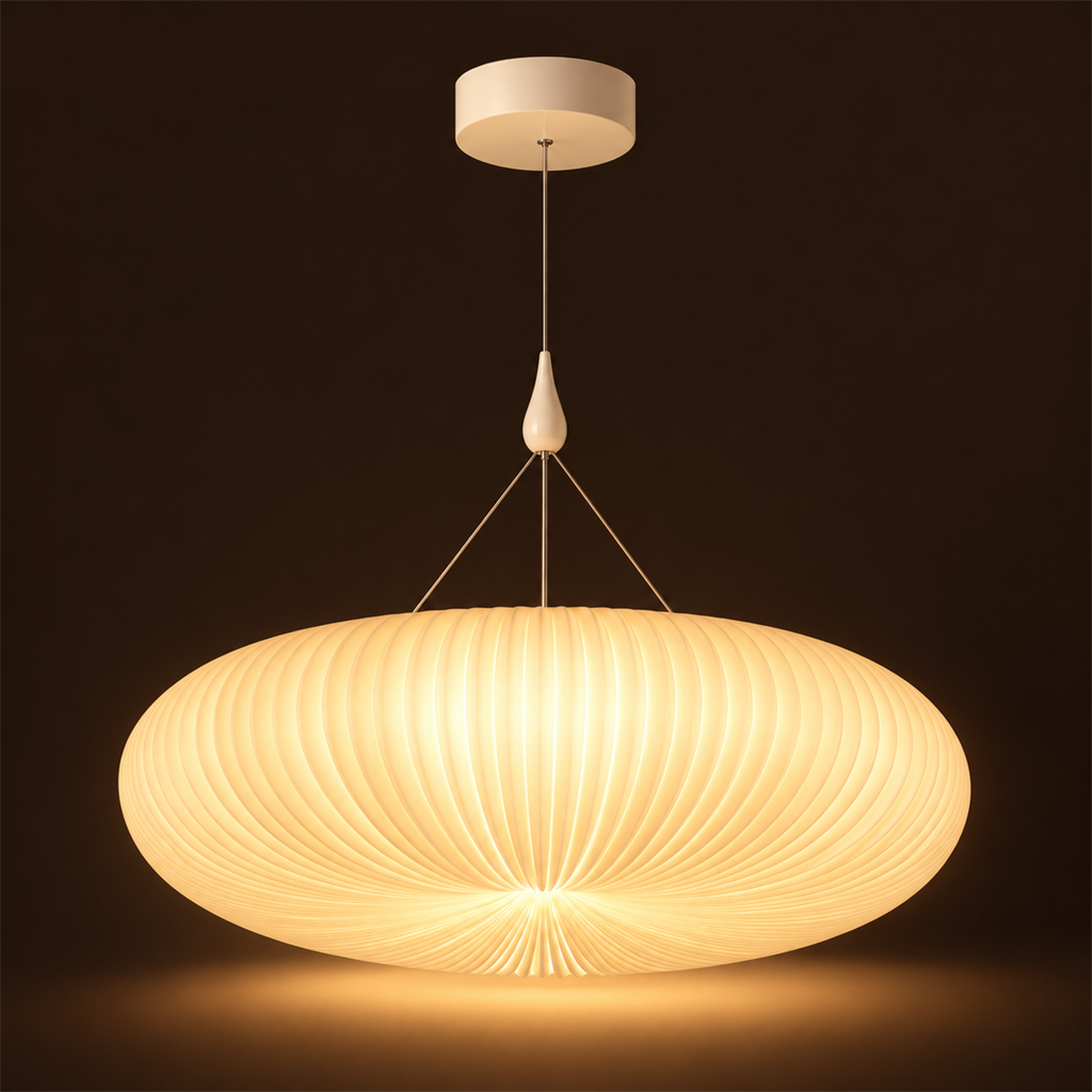 Pleated Acrylic Pendant Light | White Dome Shade, 45 cm, Corded Ceiling Fixture