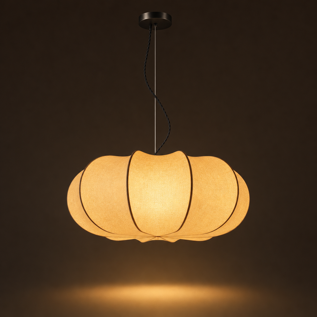 Pumpkin Silk Pendant Light | Handmade Gathered Shade, 50/60 cm, Living Room Ceiling