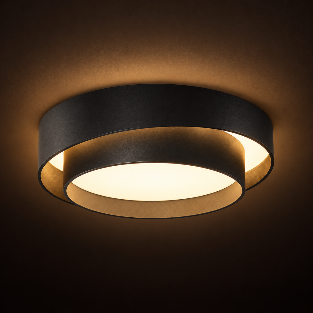 Round LED Flush Ceiling Light | Offset Double Ring, 40 or 50 cm, Black, Grey or White