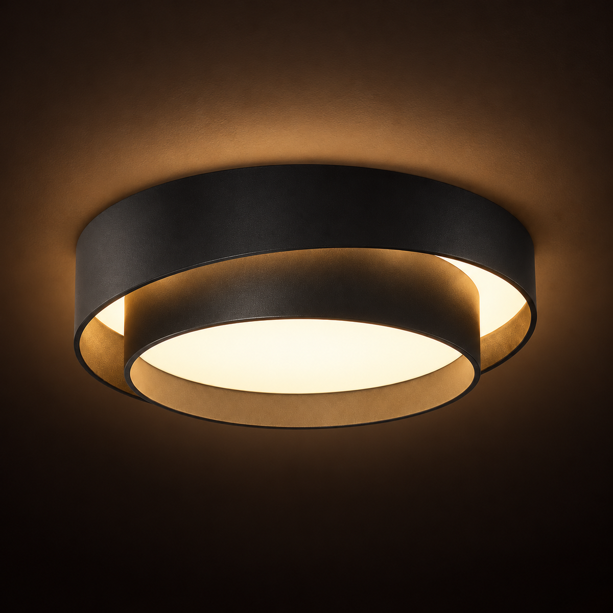 Round LED Flush Ceiling Light | Offset Double Ring, 40 or 50 cm, Black, Grey or White