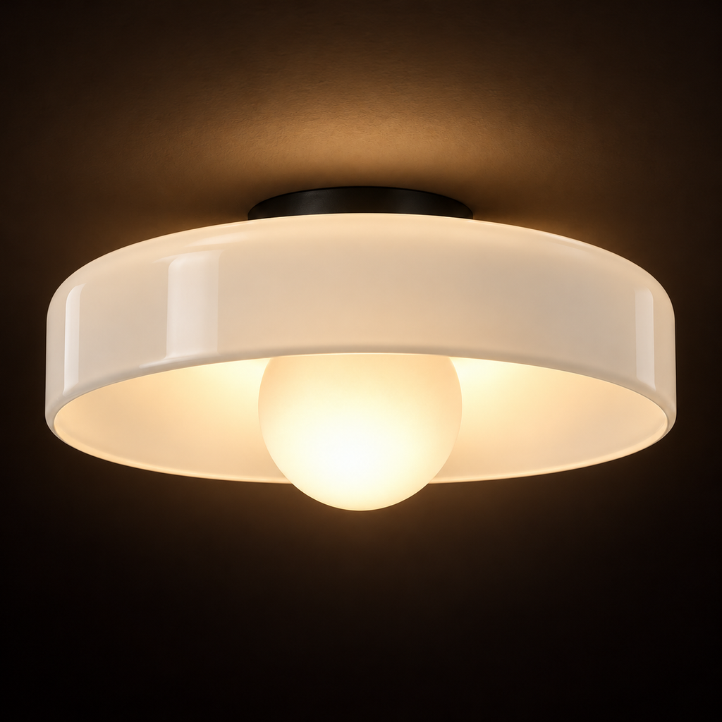 Coloured Glass Flush Ceiling Light | Tinted Glass Disc, 25 cm, Brown, White, Green or Yellow