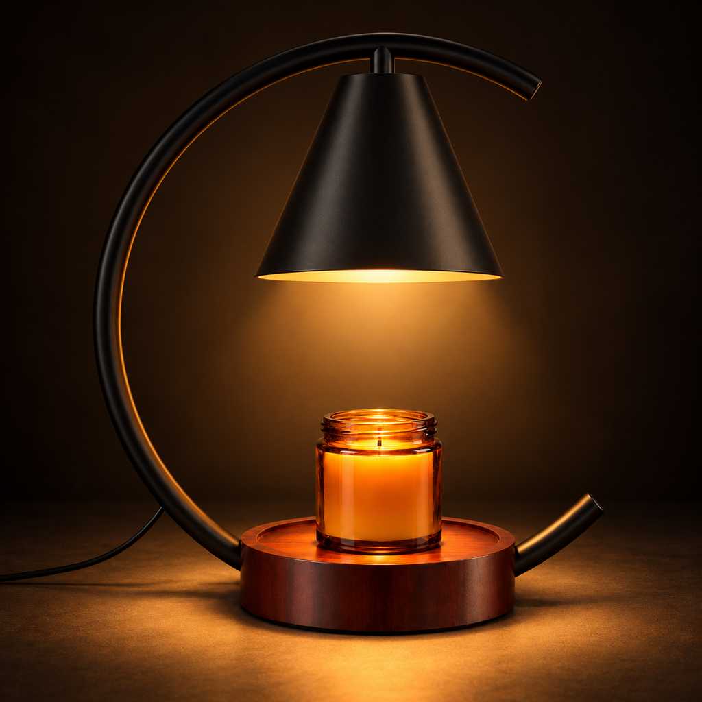 Black Candle Warmer Lamp | Arched Arm, Timer & Dimmer, 2 Bulbs Included, Gift for Her