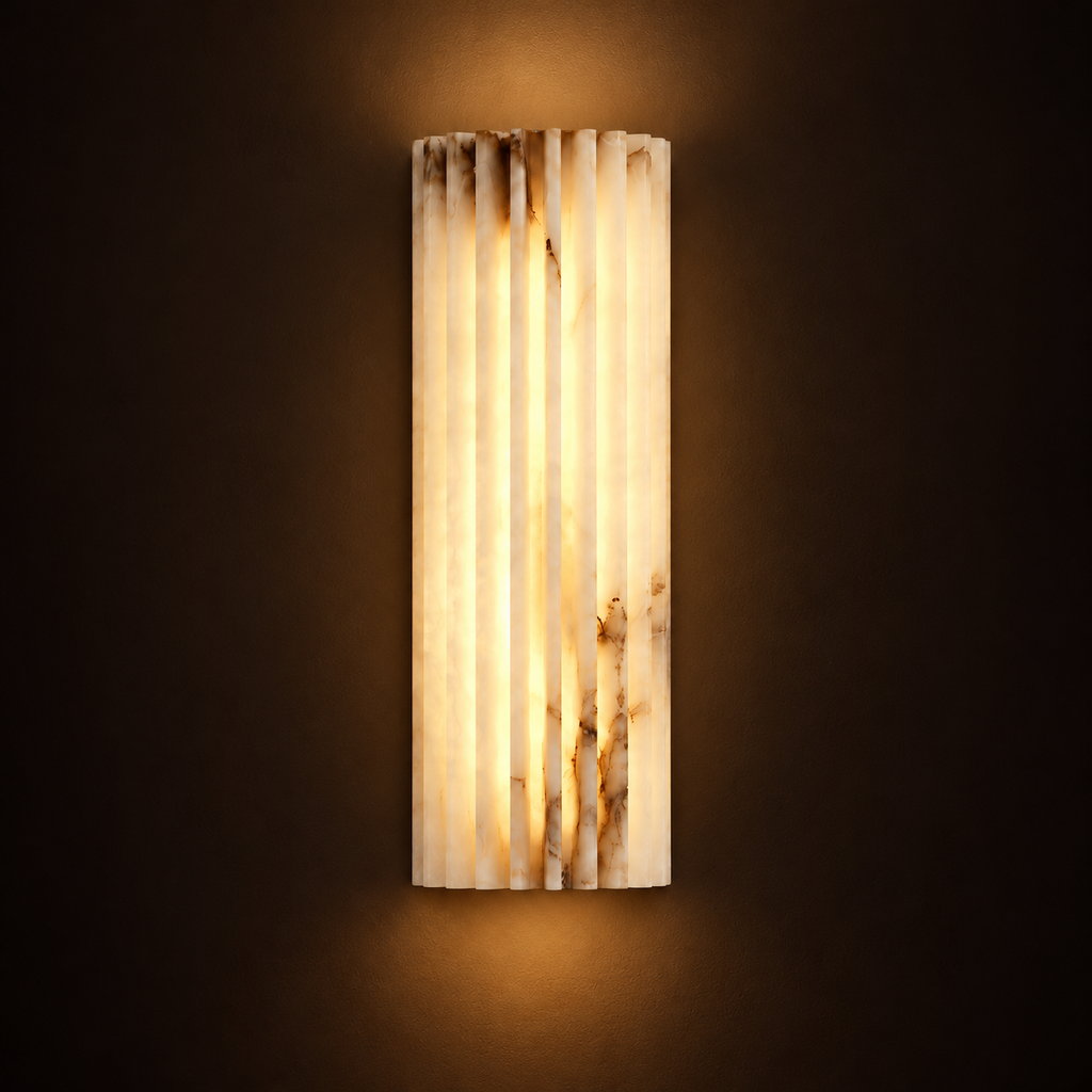 Fluted Alabaster Wall Light | Natural Stone Column, LED Included, 30 or 45 cm Tall