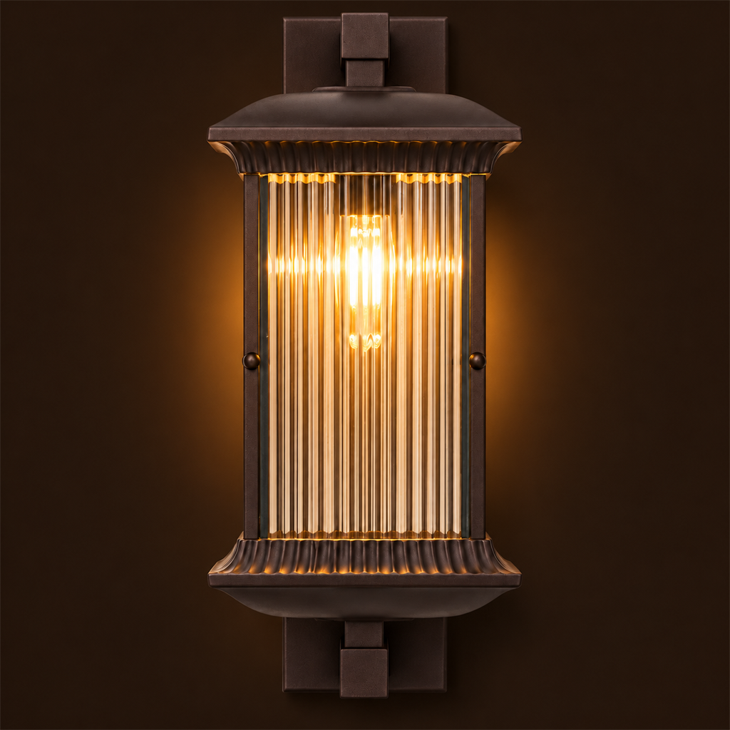 Outdoor Wall Lantern | Ribbed Glass IP54, Brown, Porch & Front Door