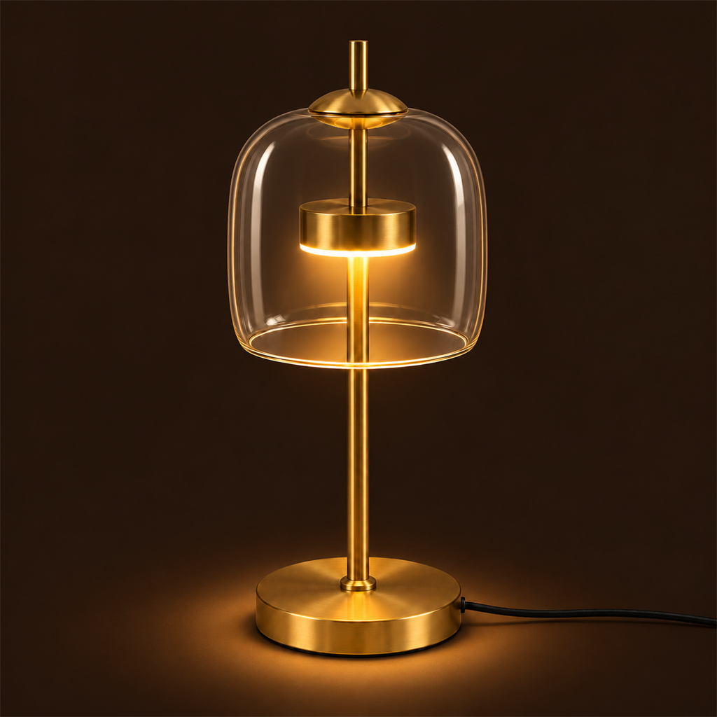 Smoked Glass Dome Table Lamp | Brass Stem, 18/24 cm, Amber Grey or Clear