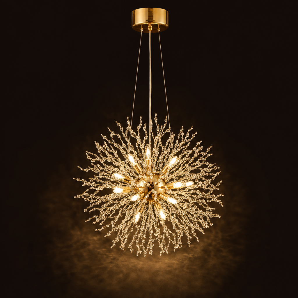 Dandelion Sputnik Chandelier | Gold or Chrome Crystal Starburst, 50/55 cm