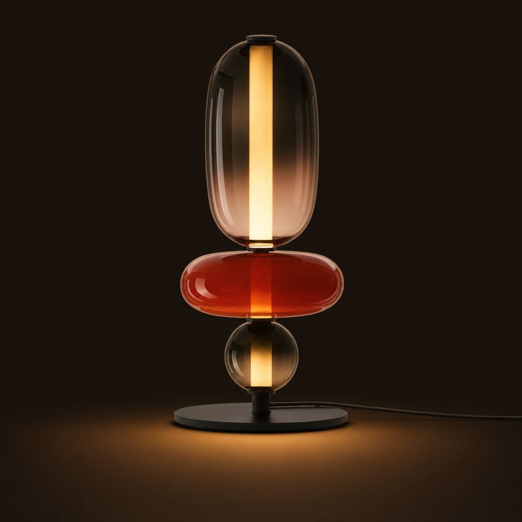 Stacked Glass Totem Table Lamp | 3 Coloured Shades, 45 cm, Bedside & Living Room