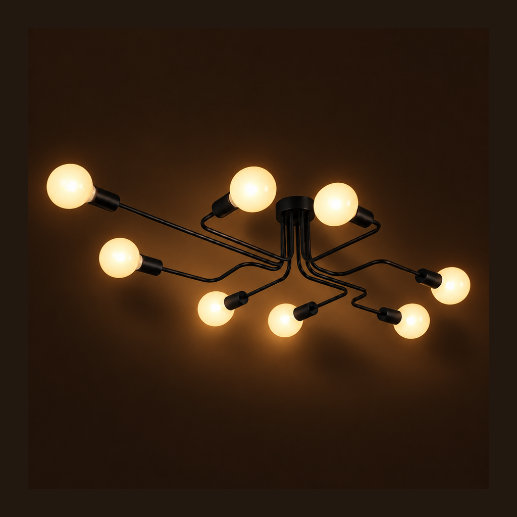 Sputnik Semi-Flush Chandelier | Black & Copper, 6 or 8 Light, Mid-Century E27