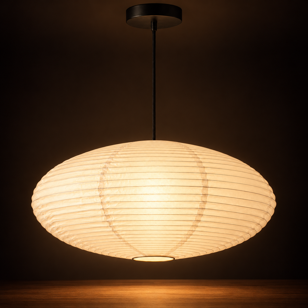 Oval Paper Pendant Light | Japanese Wabi-Sabi Lantern, 50 or 60 cm, White or Black Fitting