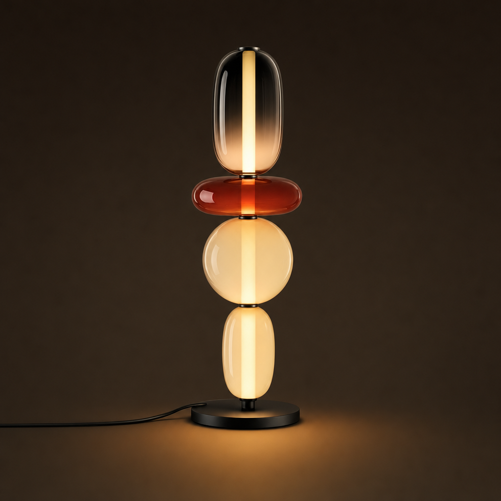 Stacked Glass Totem Table Lamp | 4 Coloured Shades, 66 cm, Console & Sideboard