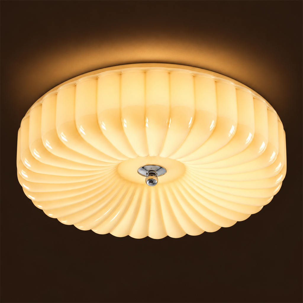Ribbed Glass Ceiling Light | White or Cream Flush Mount, 30/40 cm, Hallway