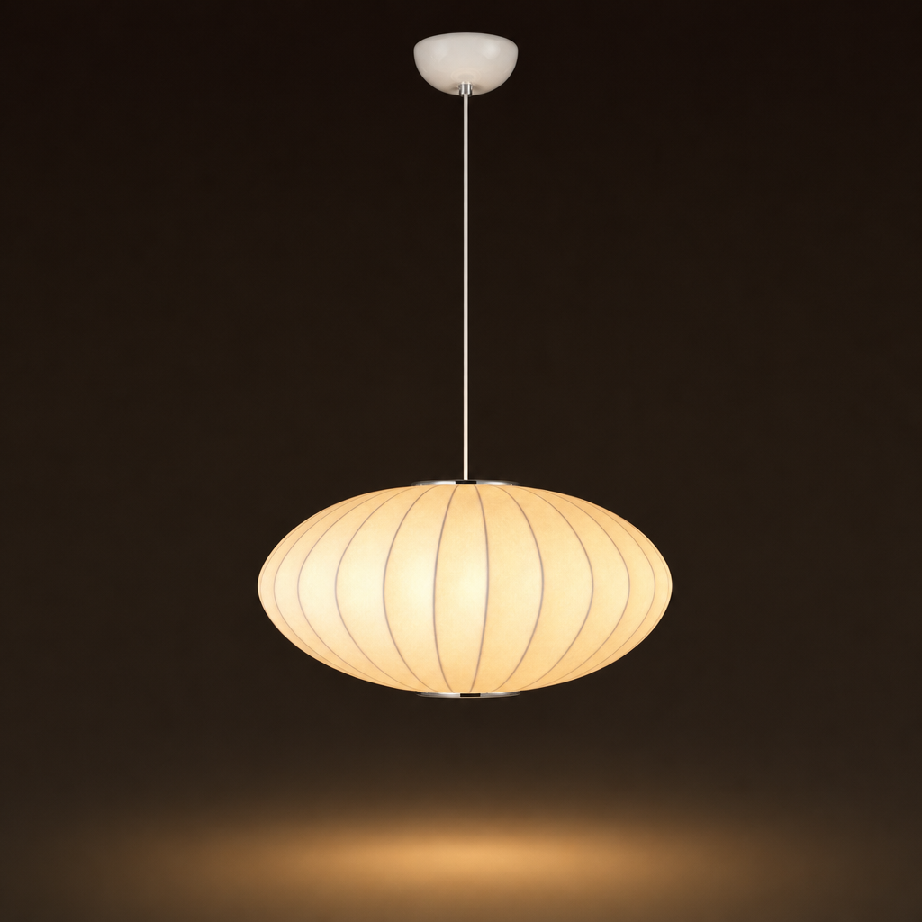 Oval Silk Pendant Light | Japanese Wabi-Sabi Handmade Shade, 30-60 cm, Dining Room