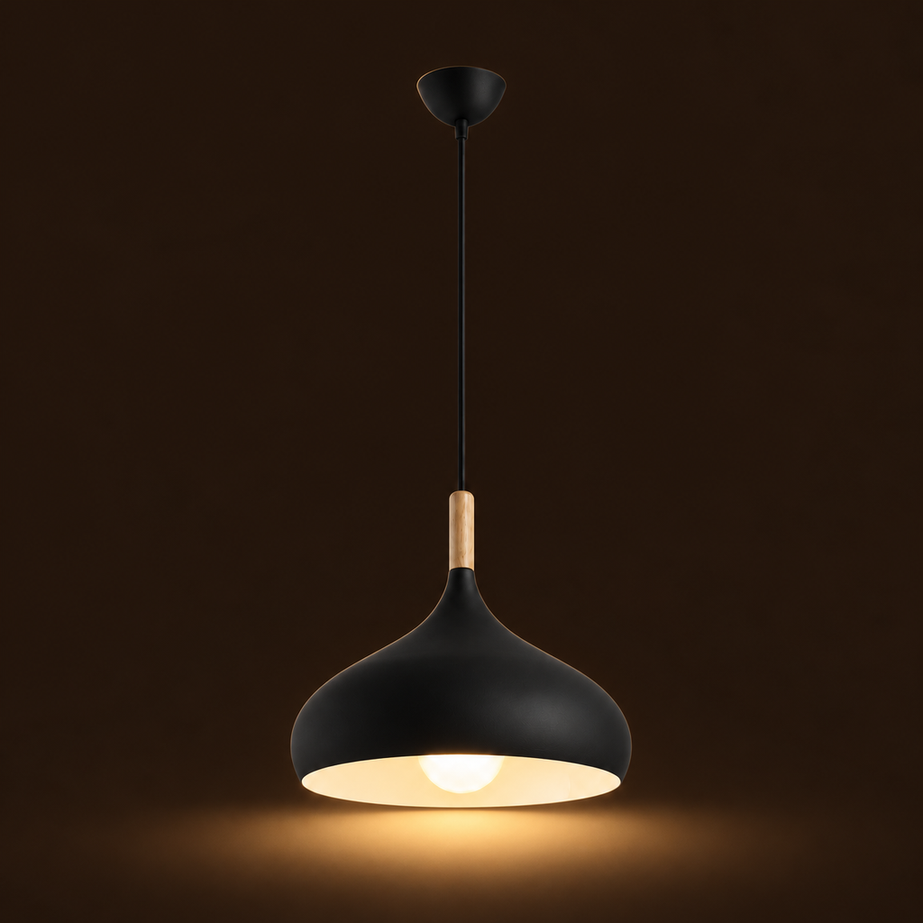 Dome Pendant Light | Matt Metal & Wooden Accent, 4 Colours, Kitchen & Dining