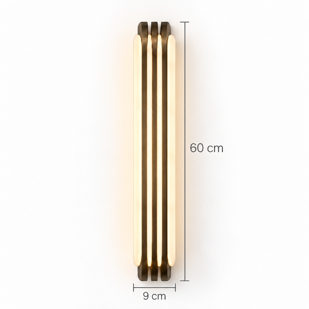 Alabaster & Antique Brass Wall Light | Three-Fin LED Column, Warm White, 35 or 60 cm