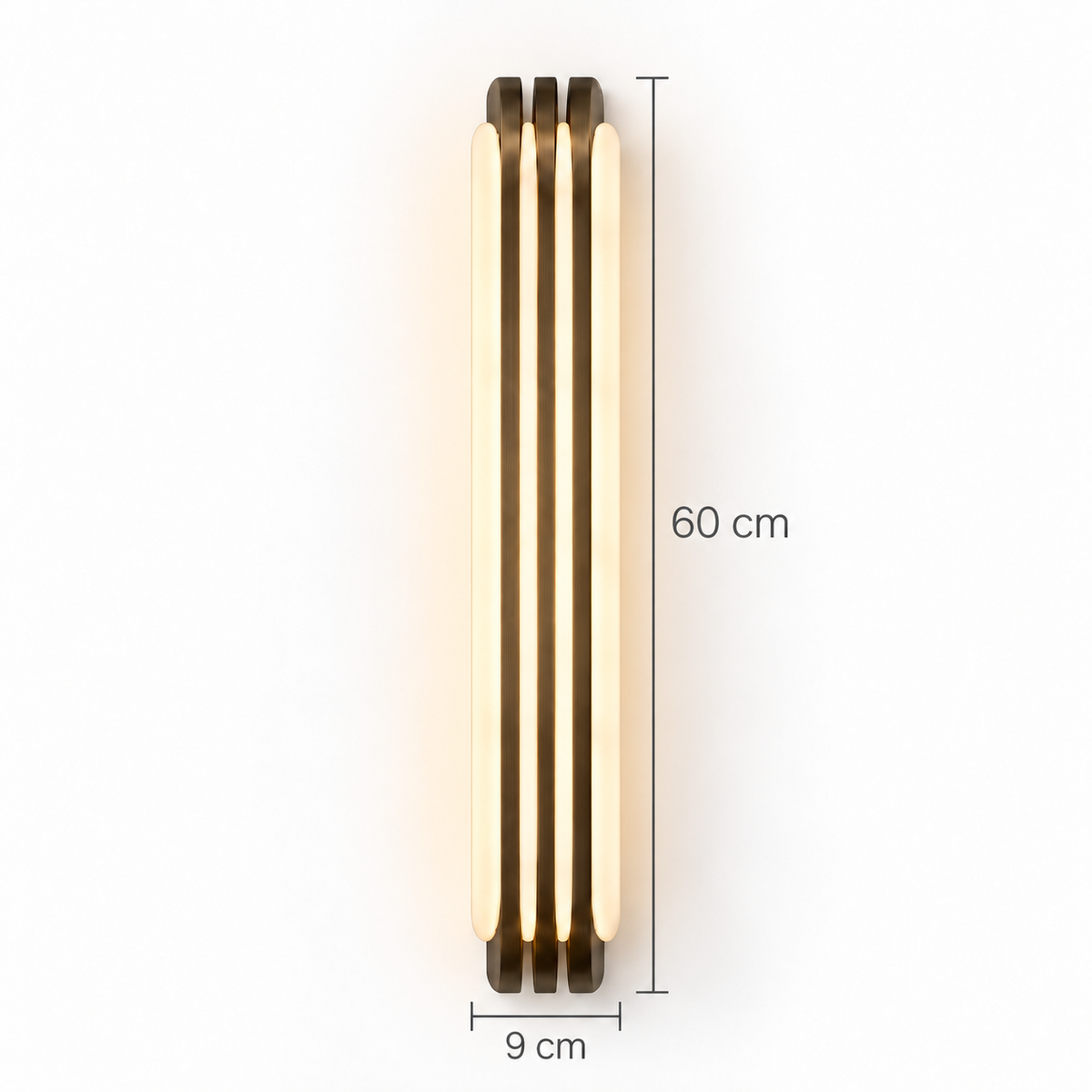 Alabaster & Antique Brass Wall Light | Three-Fin LED Column, Warm White, 35 or 60 cm
