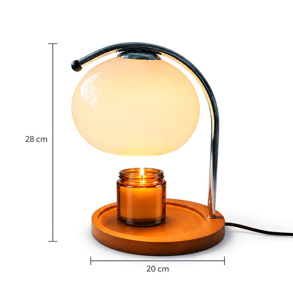 Retro Glass Candle Warmer Lamp | Dimmable Dome Shade, Wood Base, Milky White, Orange or Yellow