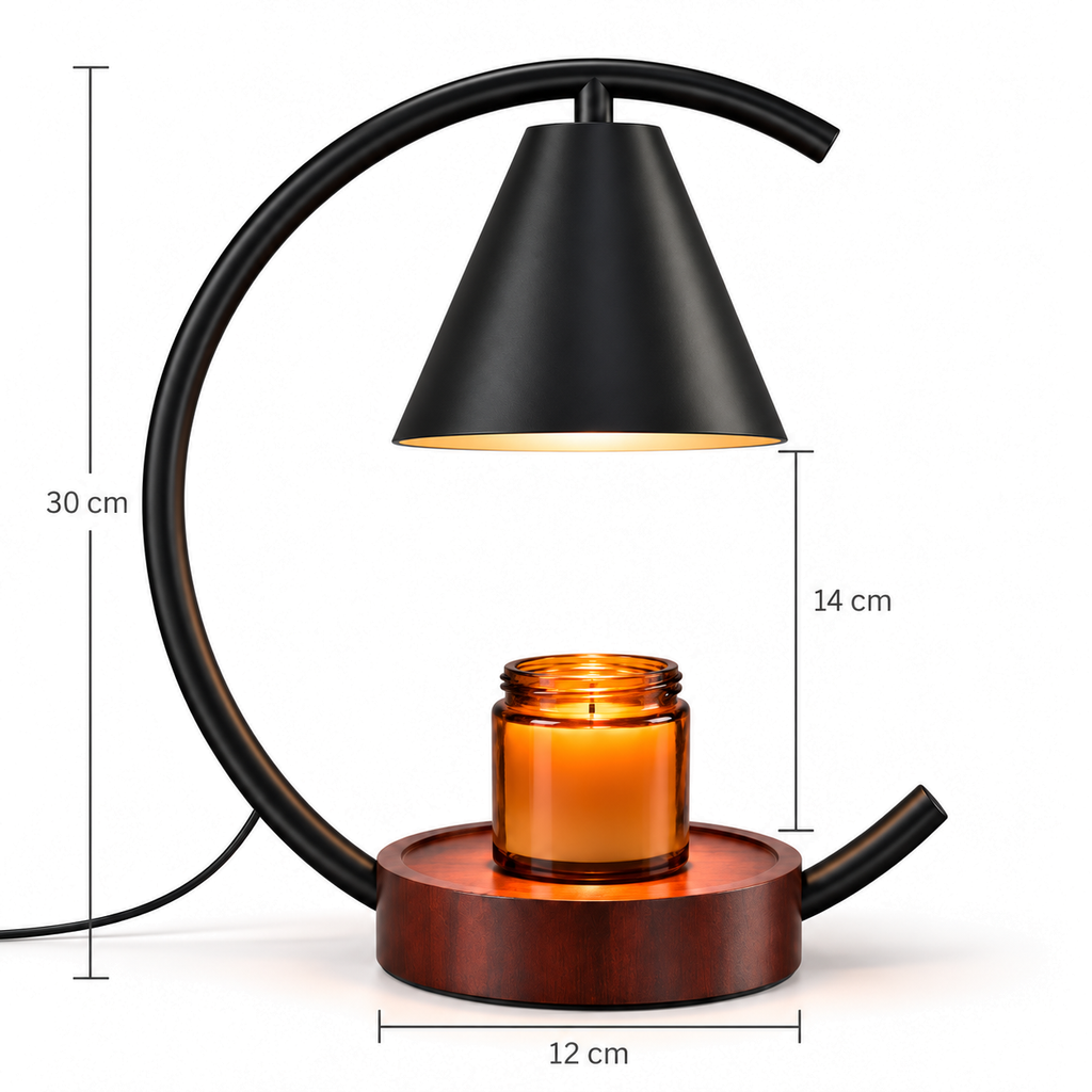 Black Candle Warmer Lamp | Arched Arm, Timer & Dimmer, 2 Bulbs Included, Gift for Her