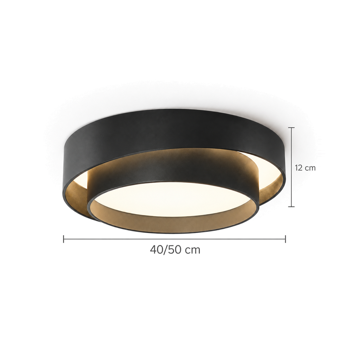 Round LED Flush Ceiling Light | Offset Double Ring, 40 or 50 cm, Black, Grey or White