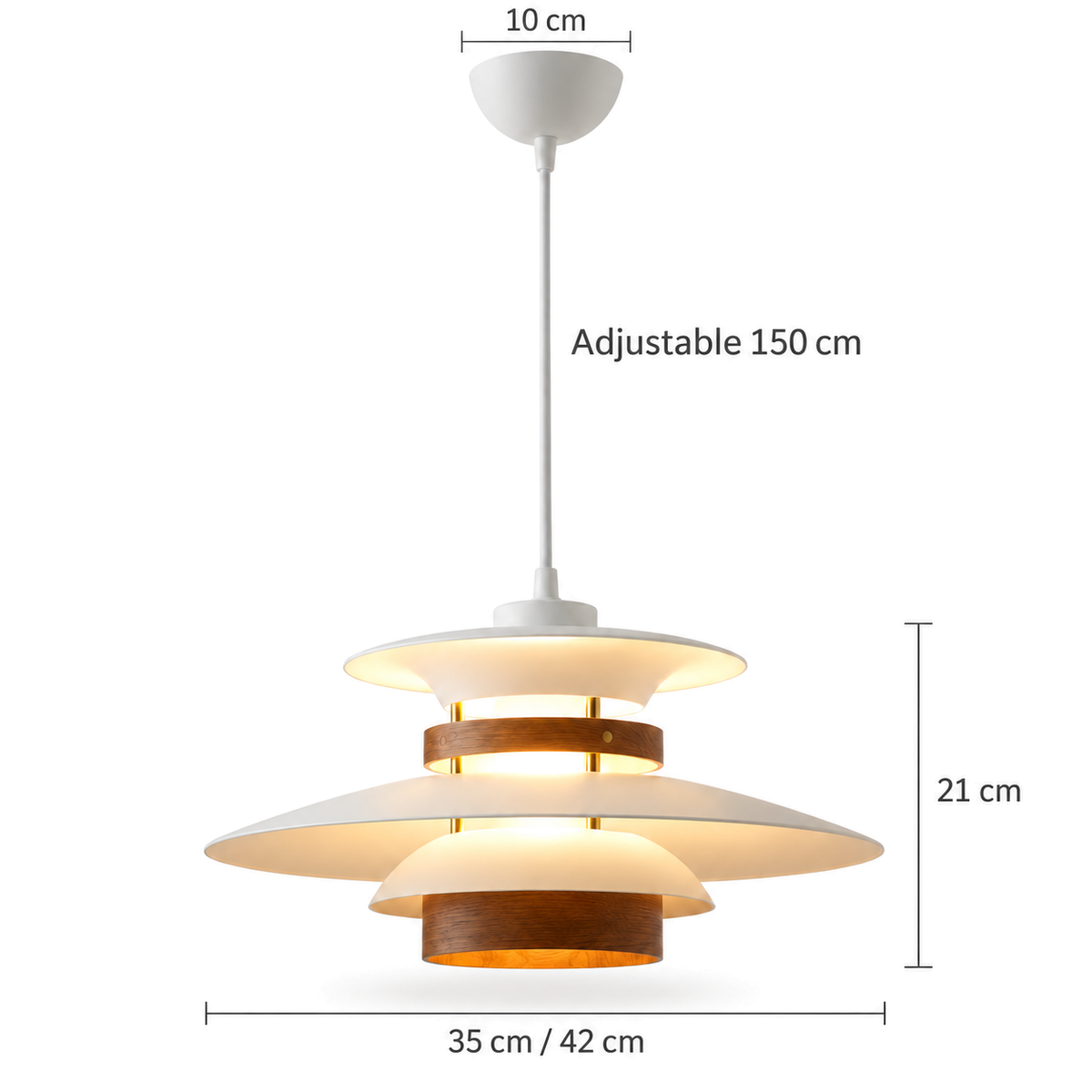 Layered Pendant Light | Danish-Style Tiers with Wood Bands, 35 or 42 cm, White, Cream or Black