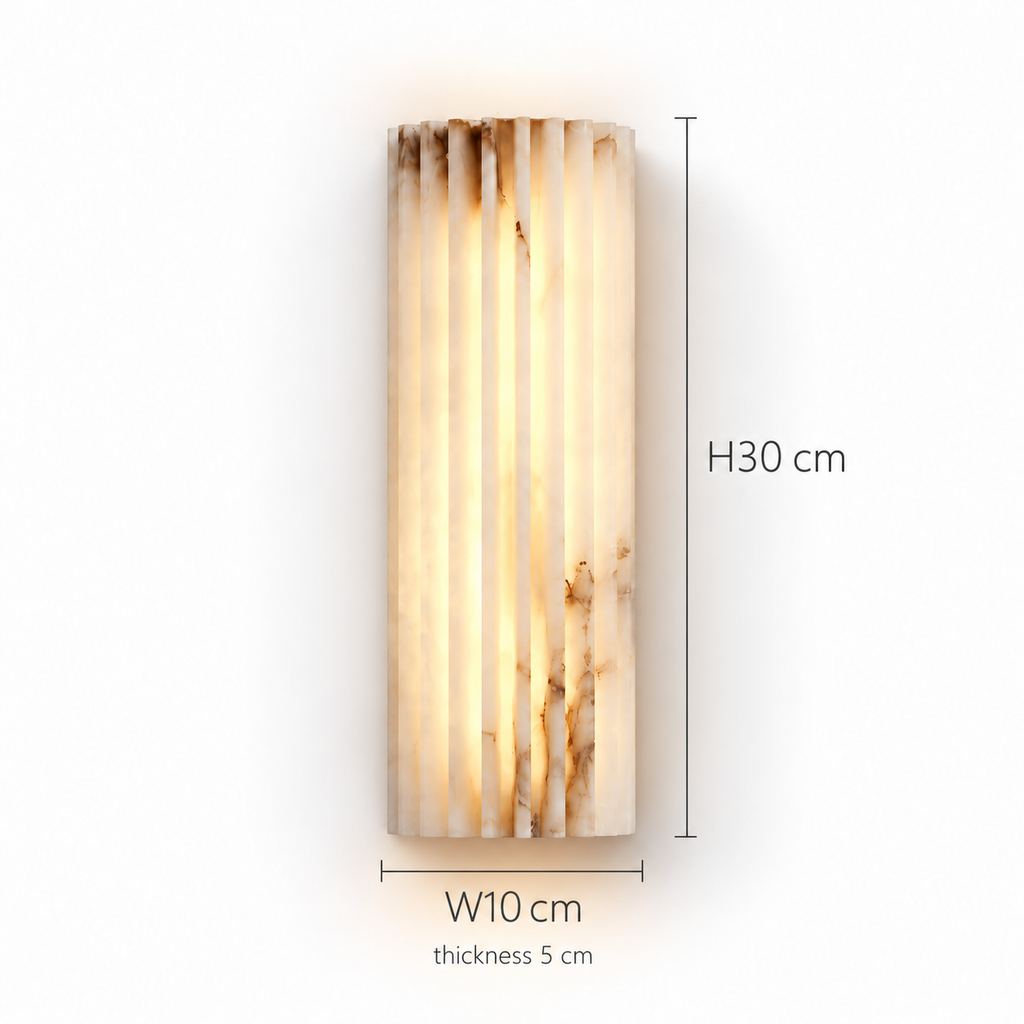 Fluted Alabaster Wall Light | Natural Stone Column, LED Included, 30 or 45 cm Tall