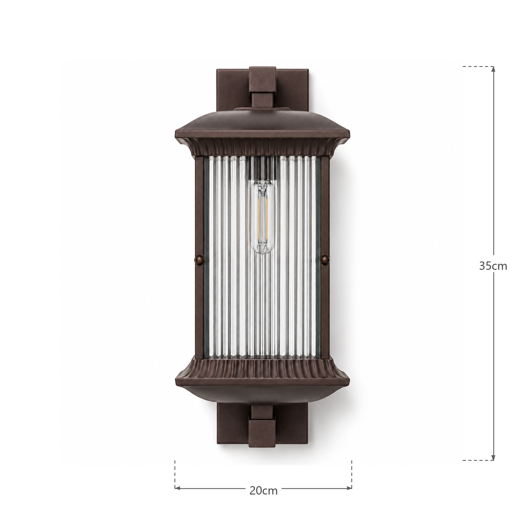 Outdoor Wall Lantern | Ribbed Glass IP54, Brown, Porch & Front Door