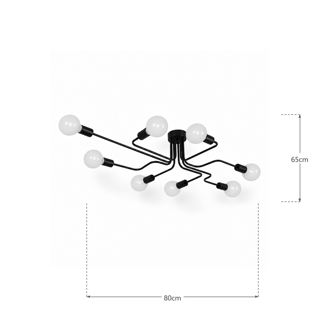 Sputnik Semi-Flush Chandelier | Black & Copper, 6 or 8 Light, Mid-Century E27