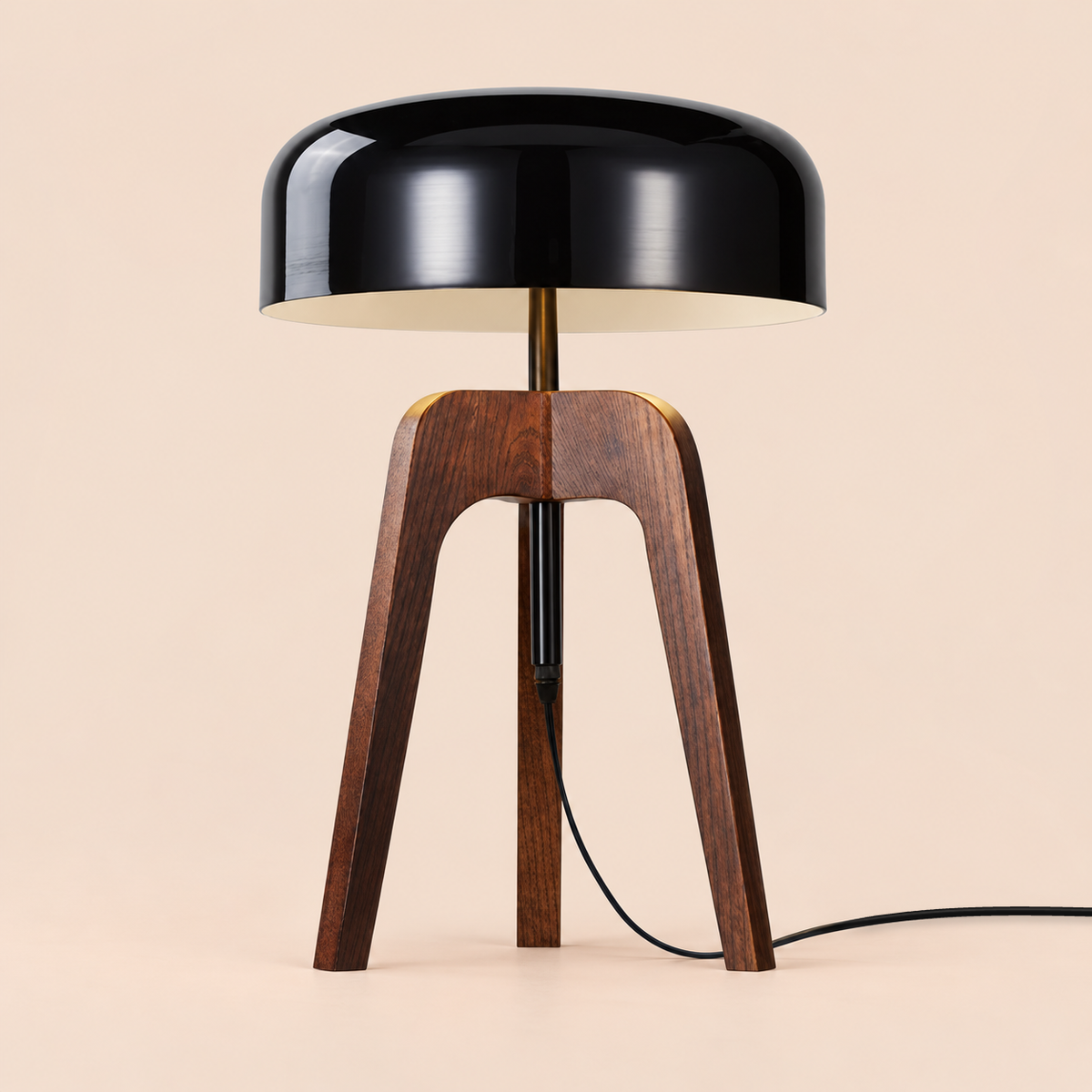 Tripod Table Lamp 52cm - Ash Wood Dome Shade Modern Bedside Light