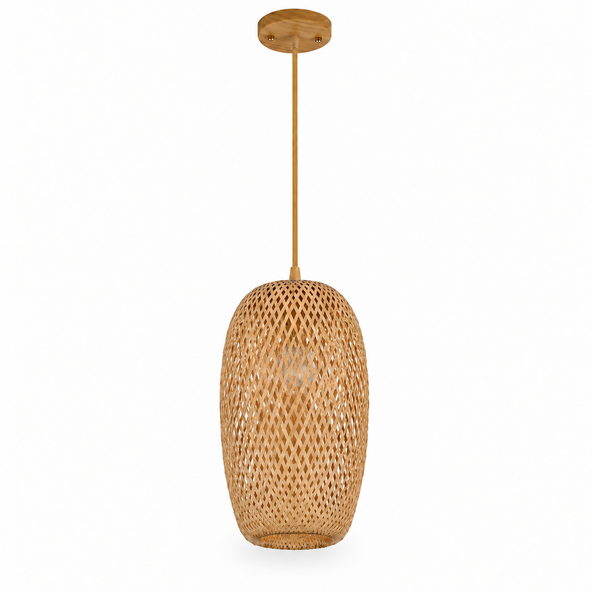 Tall Bamboo Lantern Pendant Light | Hand-Woven Rattan, 18 x 37 cm, Dining Table